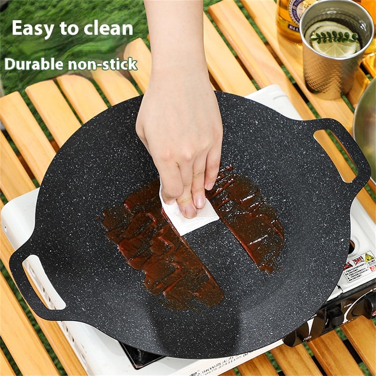 Non Stick Round Baking Pan, Korean Grill Pan, Korean Grill Pan for Indoor Cooking, Multifunctional Frying and Baking Pan for Meats, Pancakes, Ribs (28cm/11in)