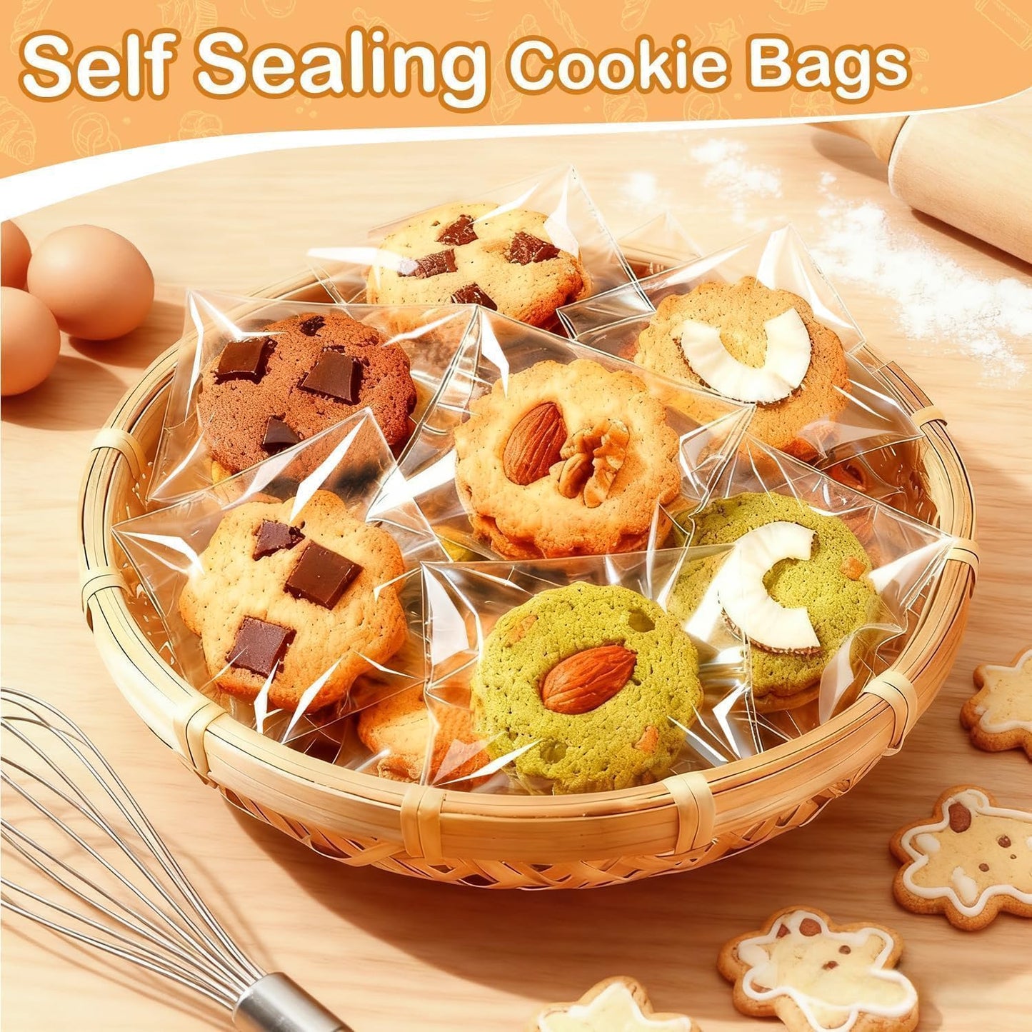 PigPotParty Cookie Bags 4''x 6", 100 Pcs Self Sealing Cellophane Treat Bags, Small Clear Plastic Goodie Bag for Gift, Snack, Party Favor, Candy