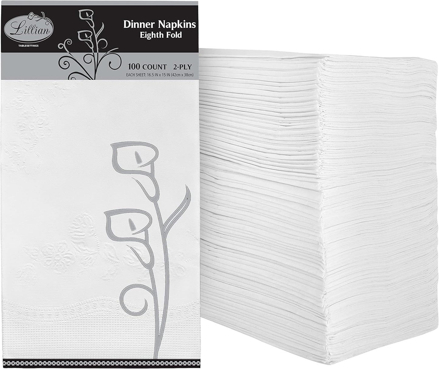 Premium White Napkins - 2-Ply Disposable Dinner Napkins | 100 Count Value Pack