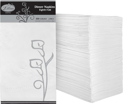 Premium White Napkins - 2-Ply Disposable Dinner Napkins | 100 Count Value Pack