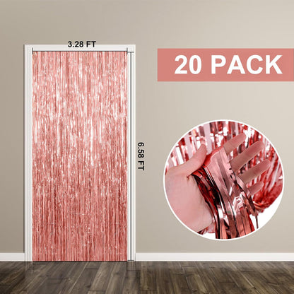 Regine Switzerland 20 Pack Foil Curtain Backdrop - Rose Gold Metallic Tinsel Fringe for Parties & Celebrations