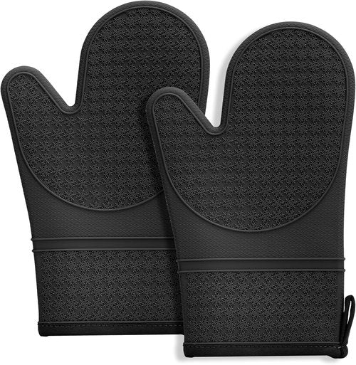 Hovico Silicone Oven Mitts - Heat Resistant 500°F Kitchen Gloves | Non-Slip Grip, BPA-Free, 2PCS - Black