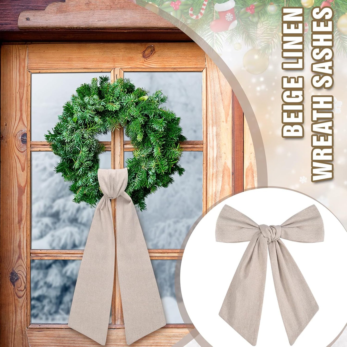 Skiennix 8 PCS Beige Linen Wreath Sashes - Embroidered Plain Design for Indoor/Outdoor Decor
