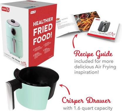 Dash Compact Air Fryer - Healthy Cooking with Auto Shut-Off & Adjustable Temperature Control - 2 Quart - Aqua