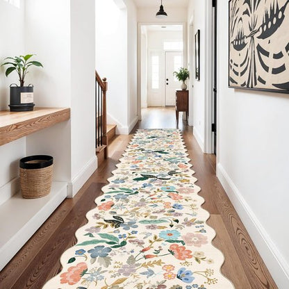Hallway Floral Runner Rug by [Brand Name] - Washable, Non-Slip, Stain-Resistant Carpet | 2'6"x14", Cream
