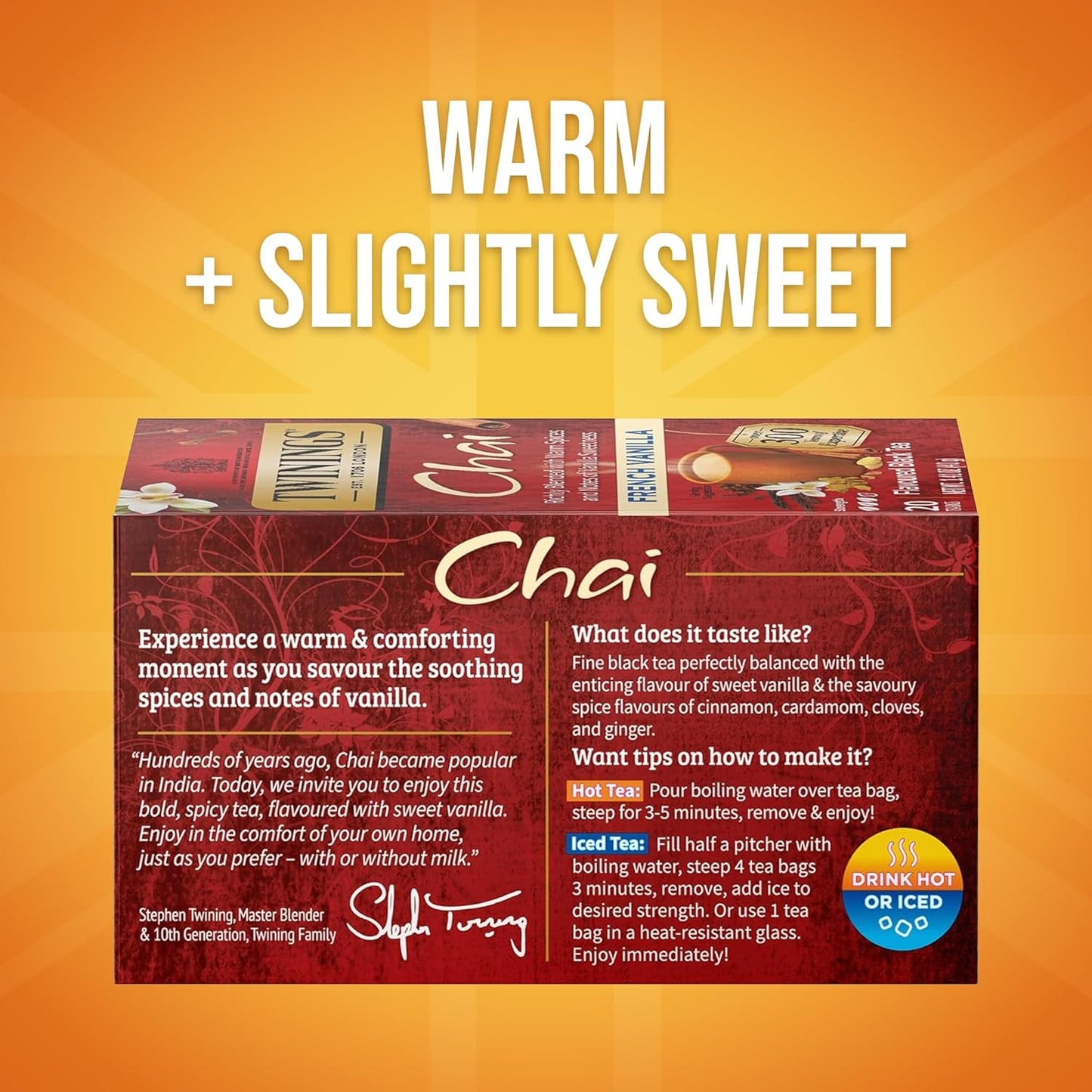 Twinings French Vanilla Chai Black Tea - Warm & Sweet Caffeinated Blend | 20 Individually Wrapped Bags