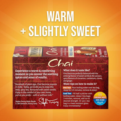 Twinings French Vanilla Chai Black Tea - Warm & Sweet Caffeinated Blend | 20 Individually Wrapped Bags