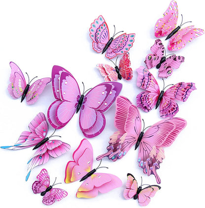 OPSEAM 3D Butterfly Wall Decor - 24 Pink Butterfly Stickers with Magnets for Party Decorations