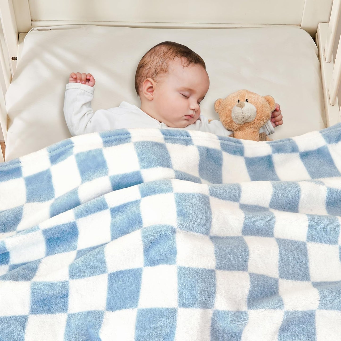Yurhap Checkered Baby Blanket - Ultra Soft Fleece for Boys | Cozy 30''x40'' Crib & Stroller Blanket in Blue