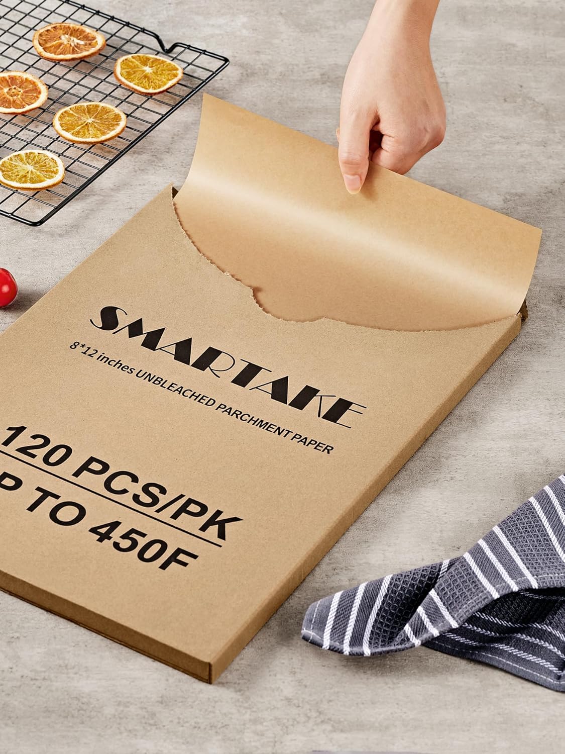 SMARTAKE Parchment Paper Sheets - 120 Pre-Cut Non-Stick Baking Sheets, 8x12 Inch, Unbleached Natural Wood Pulp
