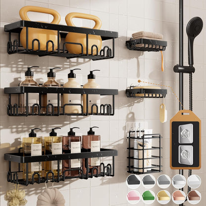 Veken Shower Caddy - Rustproof Adhesive Shelves with Soap Holder | Large Capacity Bathroom Organizer