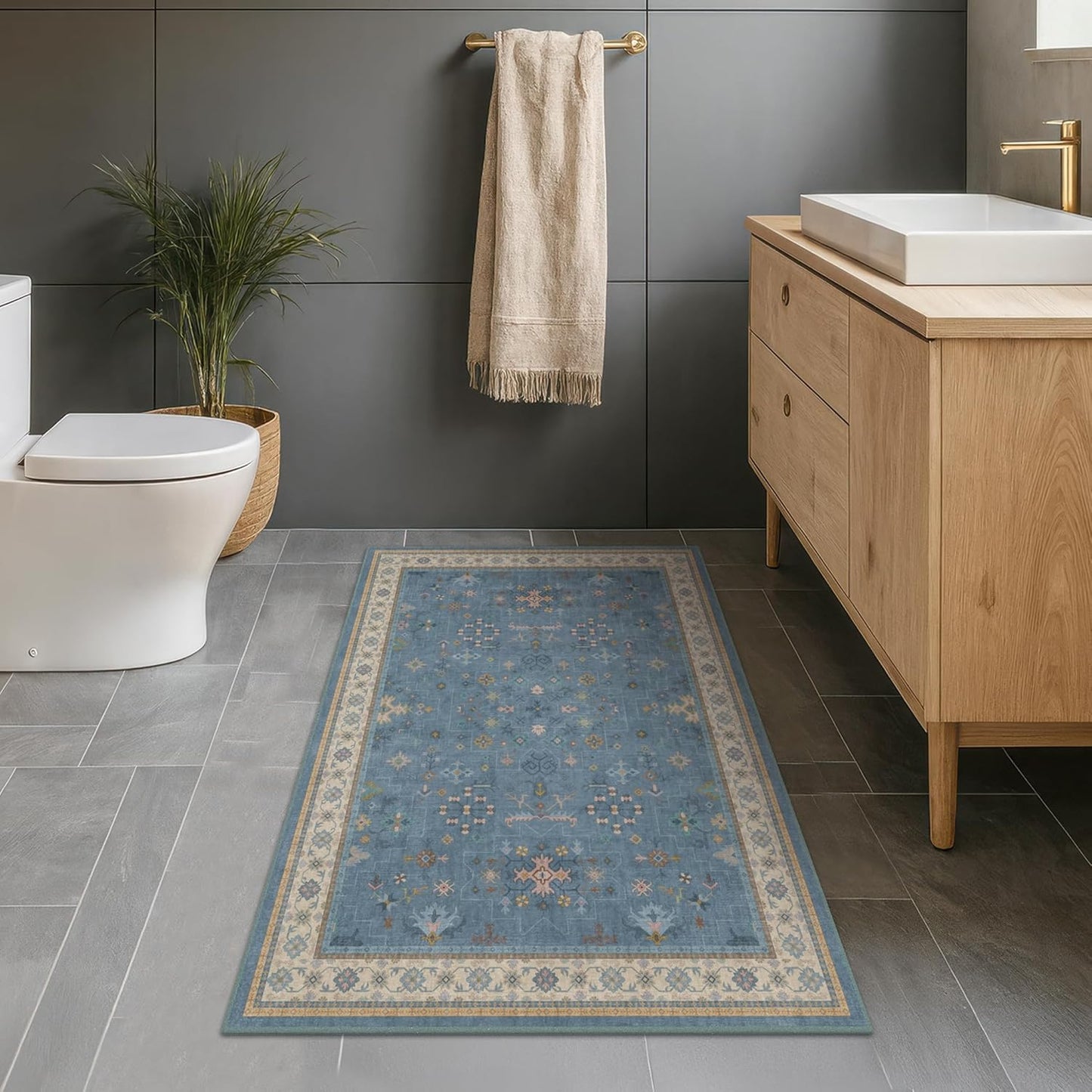 Regine Switzerland Washable Blue Entryway Rug - 3x4 Non-Slip Throw Rug for Kitchen, Bedroom, Bathroom, Mudroom