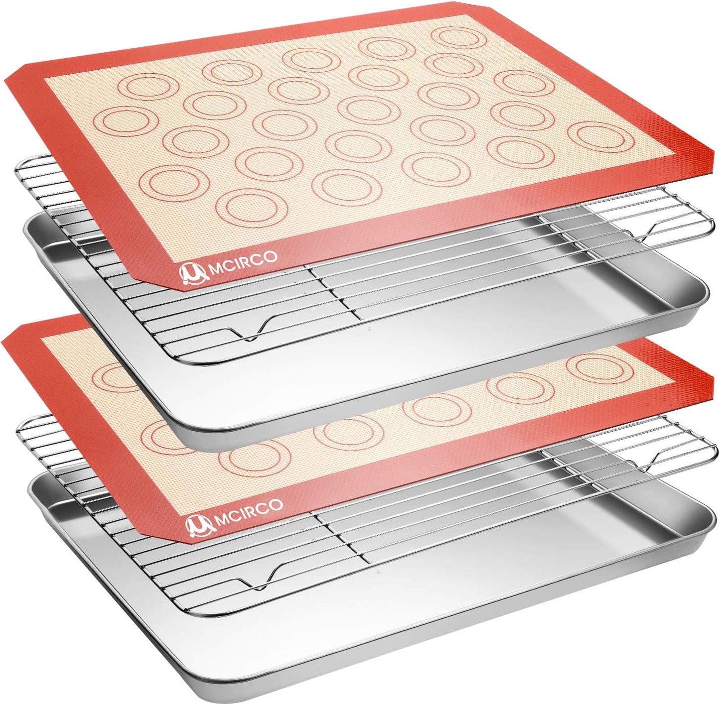 Stainless Steel Baking Sheet Set - Cookie Pan with Cooling Rack & Silicone Mats | 16 x 12 Inch, Easy Clean