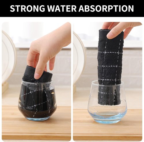 Homaxy Kitchen Towels - 100% Cotton Terry, Soft & Super Absorbent | Checkered Design, 4 Pack (Black, 13 x 28 Inches)