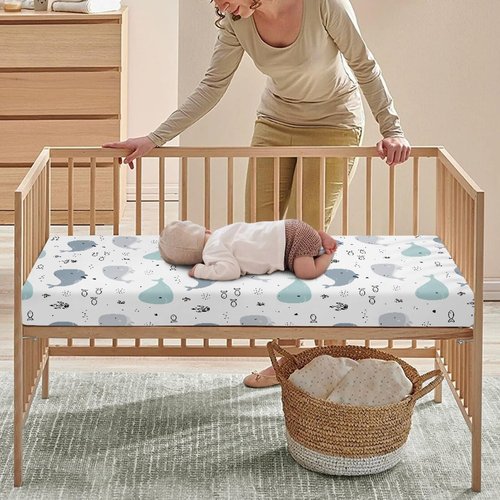Streeyiu Whale Baby Crib Sheets for Boys Girls Ocean Fitted Crib Sheet for Standard Crib and Toddler Mattress Sea Animal Baby Mattress Sheets Toddler Bed Sheet 52x28x8 in