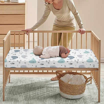 Streeyiu Whale Baby Crib Sheets for Boys Girls Ocean Fitted Crib Sheet for Standard Crib and Toddler Mattress Sea Animal Baby Mattress Sheets Toddler Bed Sheet 52x28x8 in