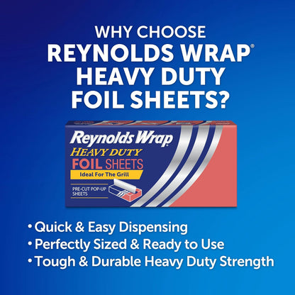 Reynolds Wrap Heavy Duty Aluminum Foil Sheets - Pre-Cut Pop-Up, 14 x 10.25 Inches | 150 Total Sheets