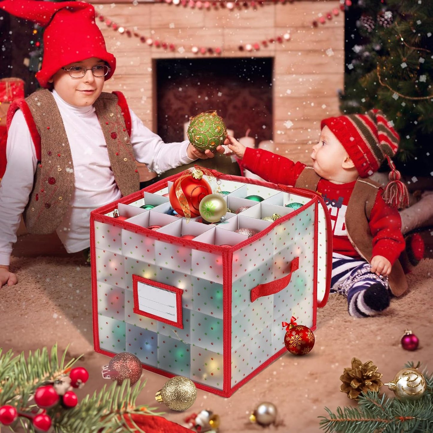 Christmas Tree Ball Organizer by [Brand Name] - Durable Plastic Storage Box for 64 Ornaments