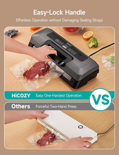 HiCOZY Vacuum Sealer - Powerful Heat Sealing Machine with 7 Automatic Modes | Compact Design & Accessories Included, Space Gray