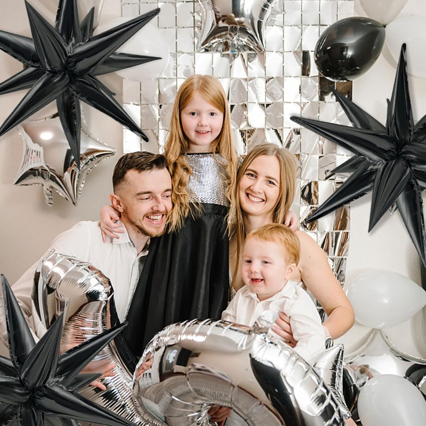 Star Balloons 60Pcs Black Foil Balloons - 12" Spike Mylar Party Decorations for Halloween & Events