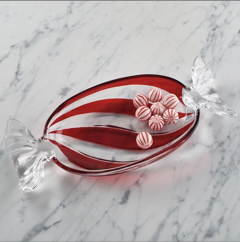 Peppermint Twist Candy Dish - Glass 13.75 Inch Holiday Celebration Serving