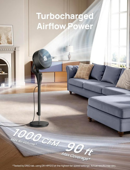DREO Quiet Oscillating Fan - 90ft Airflow, 20dB Noise Level, Adjustable Height 38-42'' | 8+ Speeds & 3 Modes
