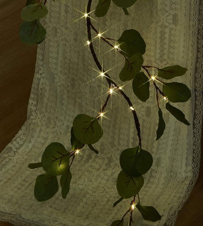 Hairui Lighted Eucalyptus Garland - 6FT Faux Vine with 96 LED Lights & Timer for Wedding Decor