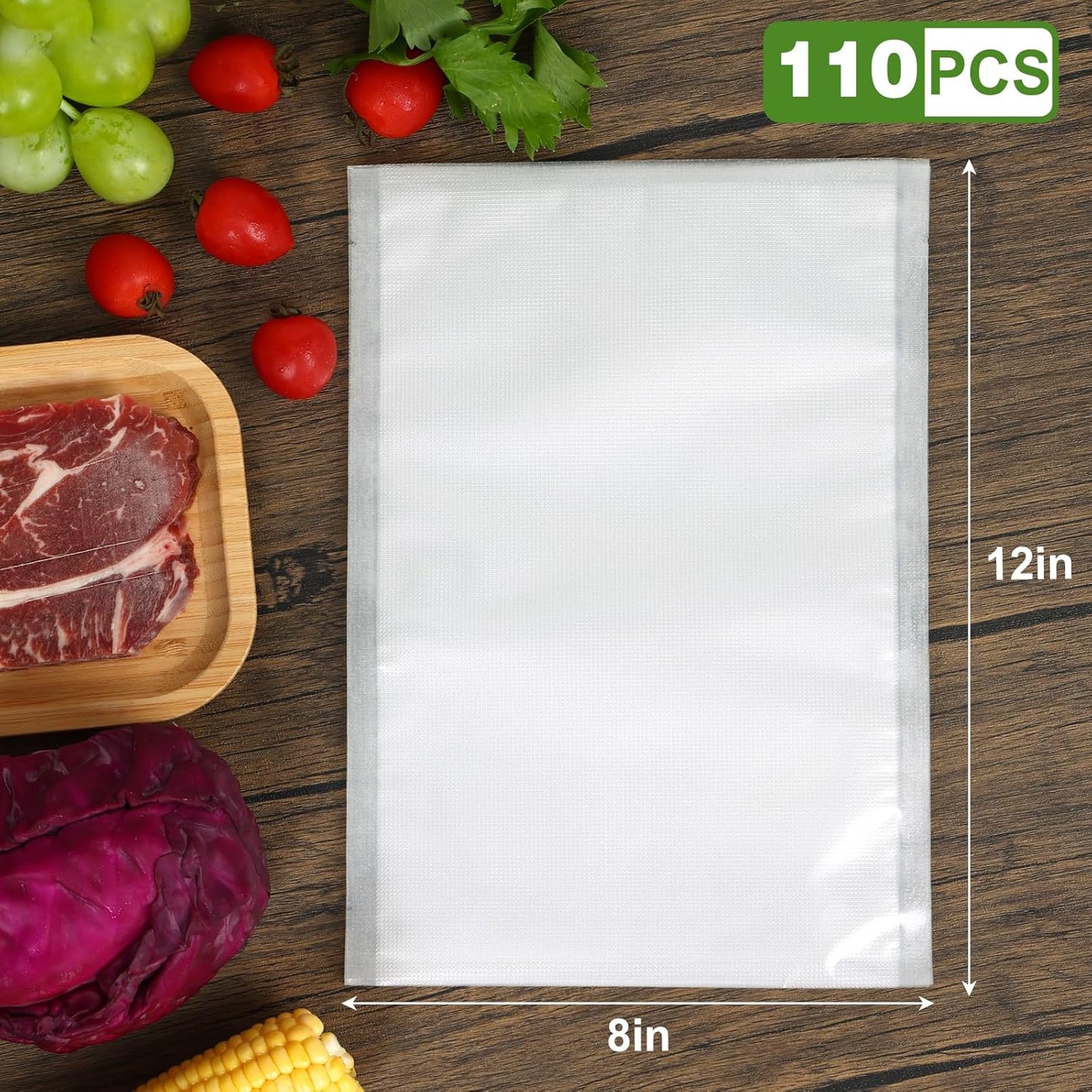 Moretoes Vacuum Sealer Bags - 110pcs BPA-Free Quart Size 8" x 12" | Pre-Cut Commercial Grade for Food Storage & Meal Prep