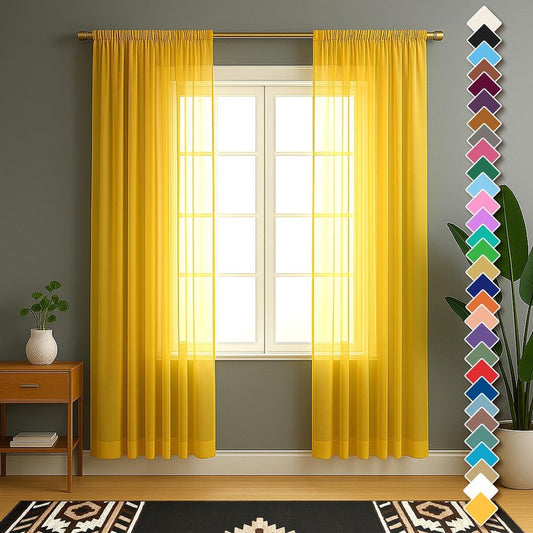 YHSF Sheer Curtains, 84 Inches Long, 2 Panel Set - Home Decoration Elegant Rod Pocket Solid Voile Drapes for Bedroom/Living Room, Window Treatments, Light Filtering, Set of 2, 54" W x 84" L, Yellow