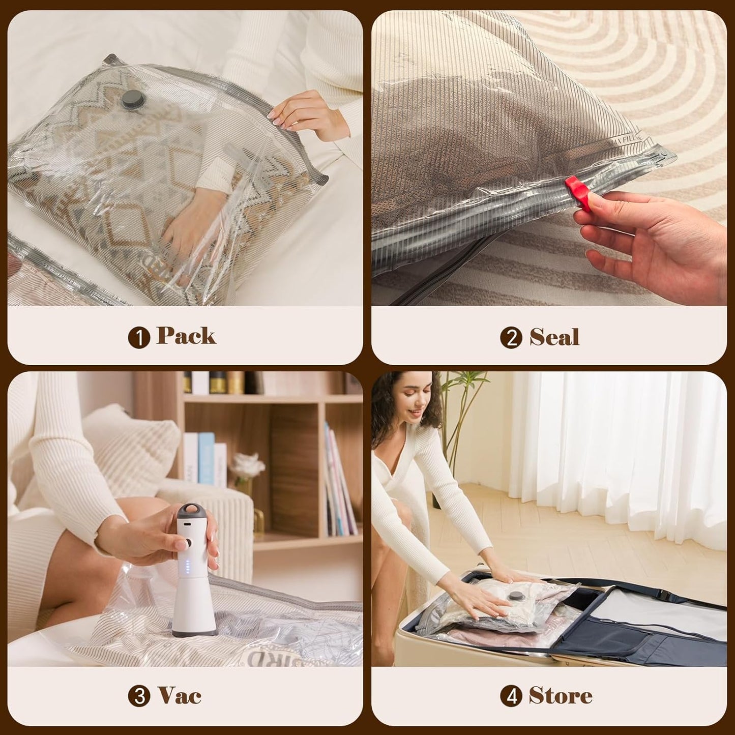 Vacbird Vacuum Bags - Travel Compression Packing Bags with Rechargeable Air Pump | Carry-On Size, 9 Combo Set