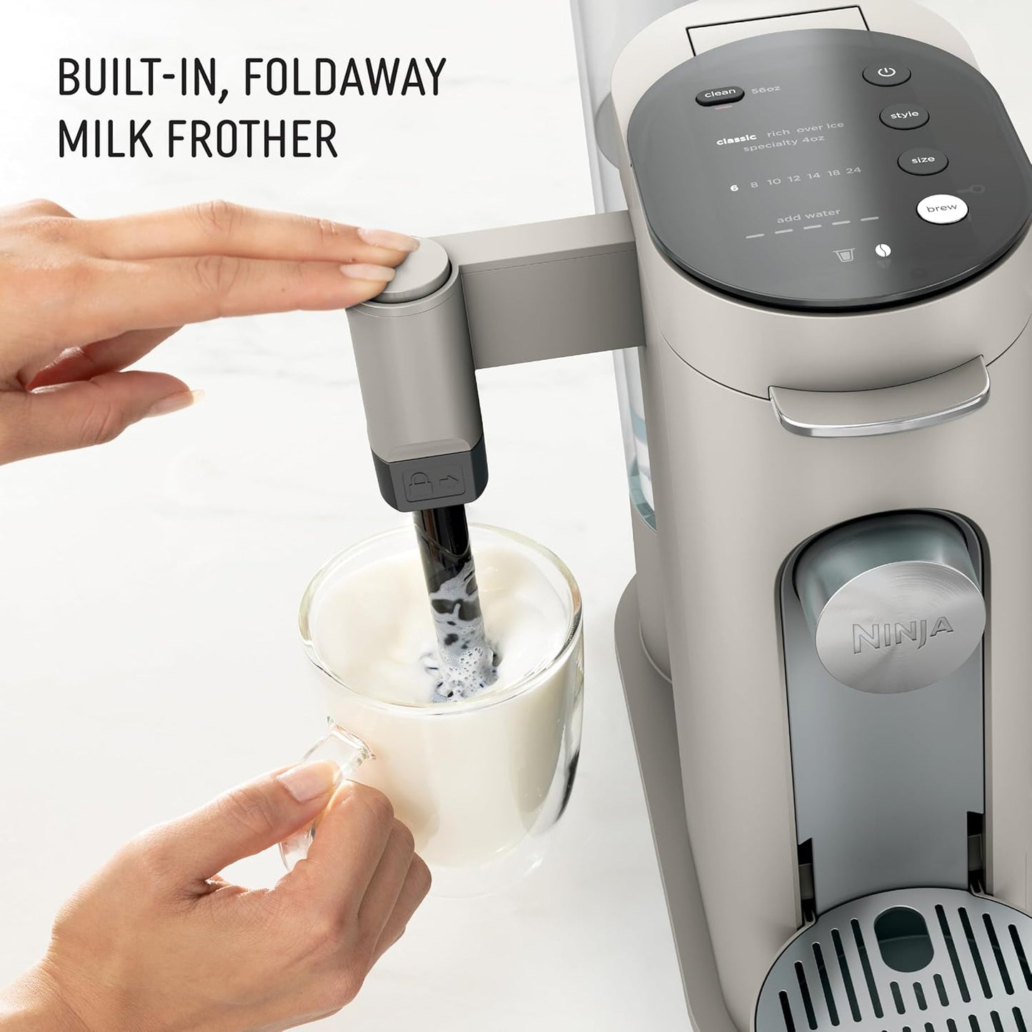 Ninja Pod & Grounds Coffee Maker - Single-Serve K-Cup Compatible with Built-In Frother | 56 oz Reservoir, Compact Design
