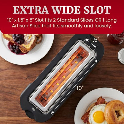 Elite Gourmet ECT3200 2-Slice Slim Toaster - Extra Wide Slots for Bagels & Waffles | Stainless Steel & Black