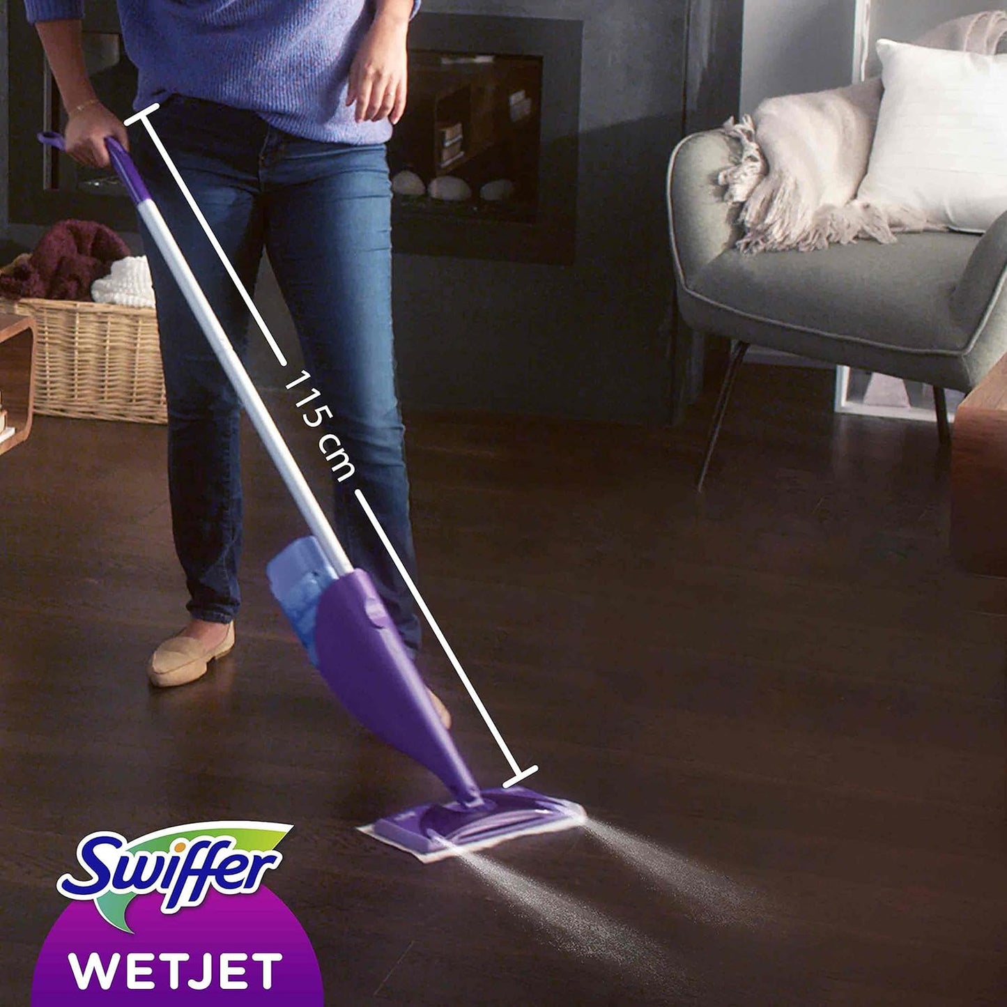 Swiffer WetJet Floor Spray Mop Starter Kit - Includes 1 Mop, 5 Pads, 1 Solution & 4 Batteries