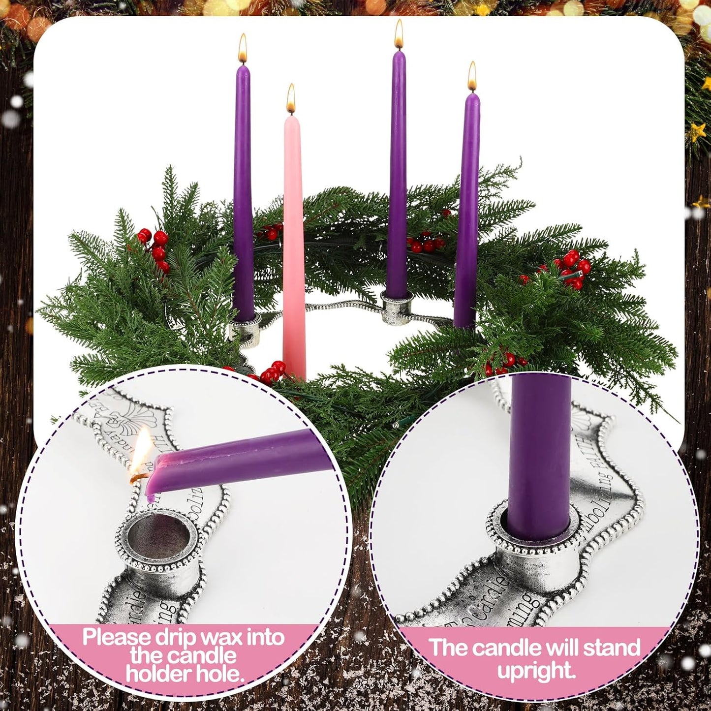 Mumufy Advent Candle Holder Set - 5 Pcs Metal Nativity Christmas Centerpiece with Purple & Pink Candles