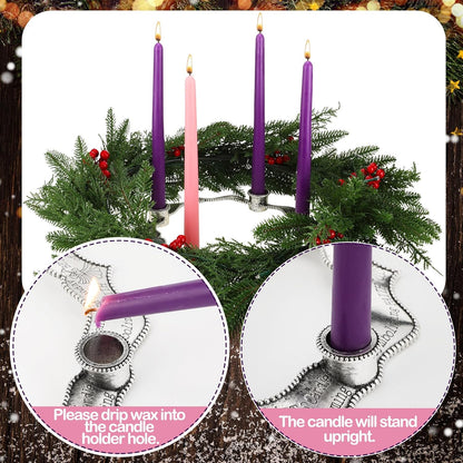 Mumufy Advent Candle Holder Set - 5 Pcs Metal Nativity Christmas Centerpiece with Purple & Pink Candles