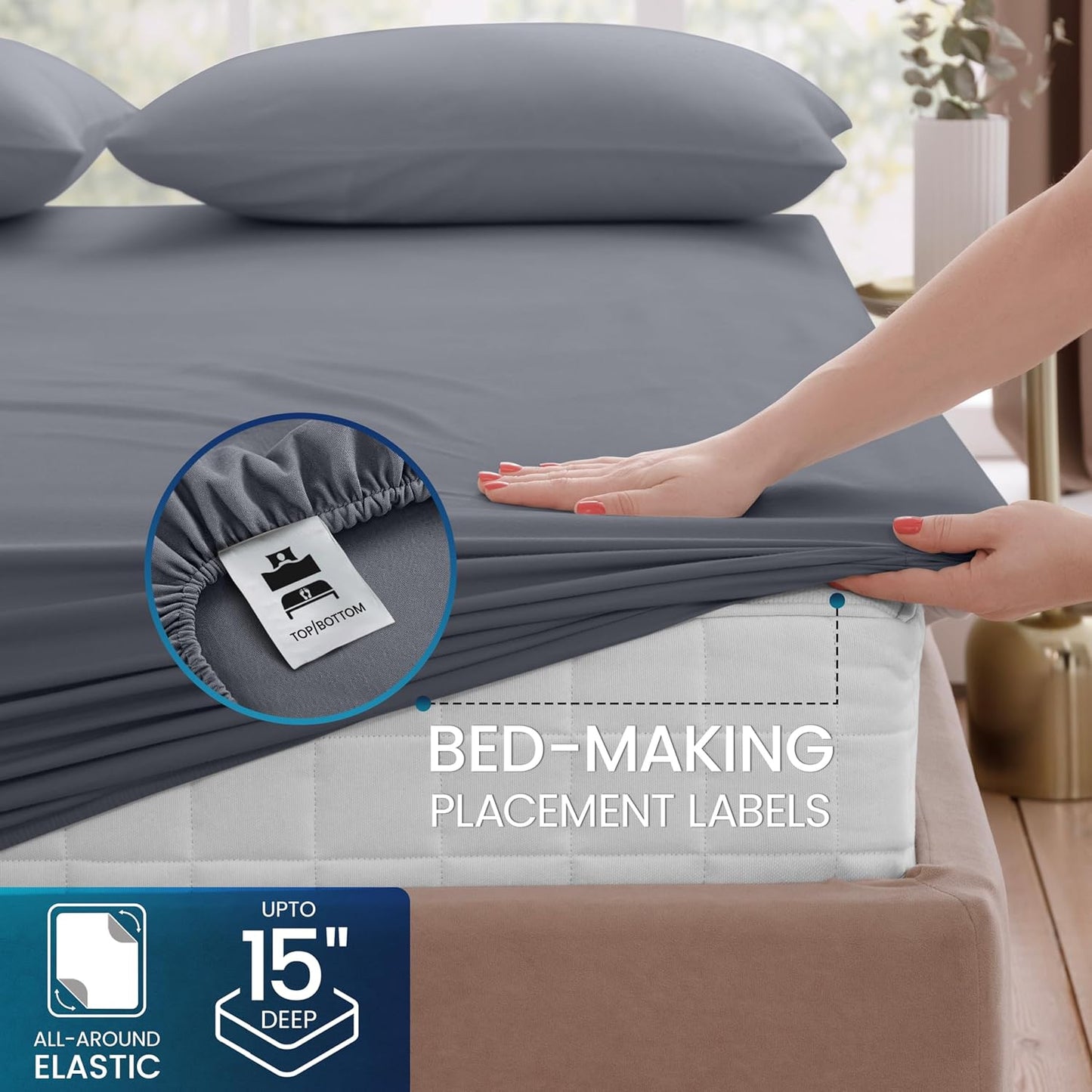 Utopia Bedding Queen Sheet Set - Ultra Soft Brushed Microfiber - Deep Pocket, Wrinkle & Fade Resistant - Grey