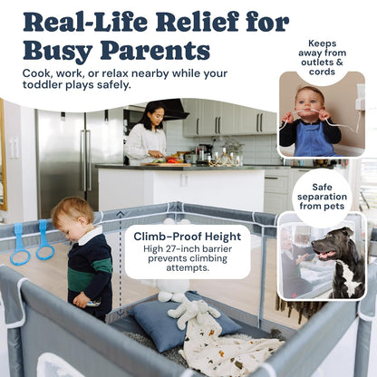 Todale Baby Playpen - Grey Foldable Playpen for Infants & Toddlers | Easy Setup & Ventilated Design - 50 x 50 x 27 in