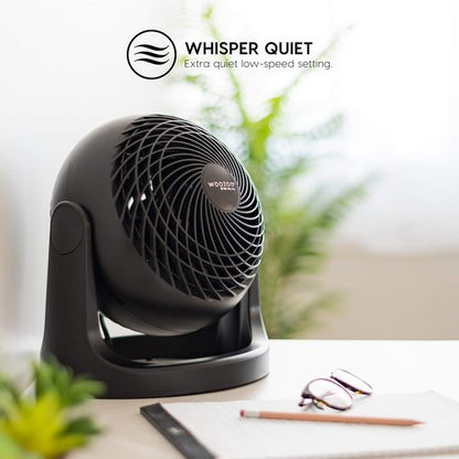 IRIS USA WOOZOO Desk Fan - Quiet Air Circulator with 3 Speeds & 360° Tilt | 52ft Air Distance, Black