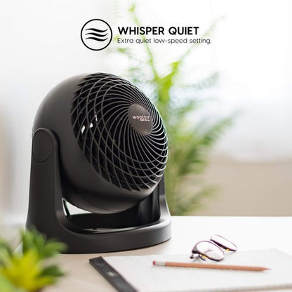 IRIS USA WOOZOO Desk Fan, Air Circulator, 3 Speeds, 52ft Max Air Distance, 157ft² Coverage, 360° Adjustable Vertical Tilt, 20db Quiet Motor, Fan for Bedroom, Office, Dorm, Medium, Black
