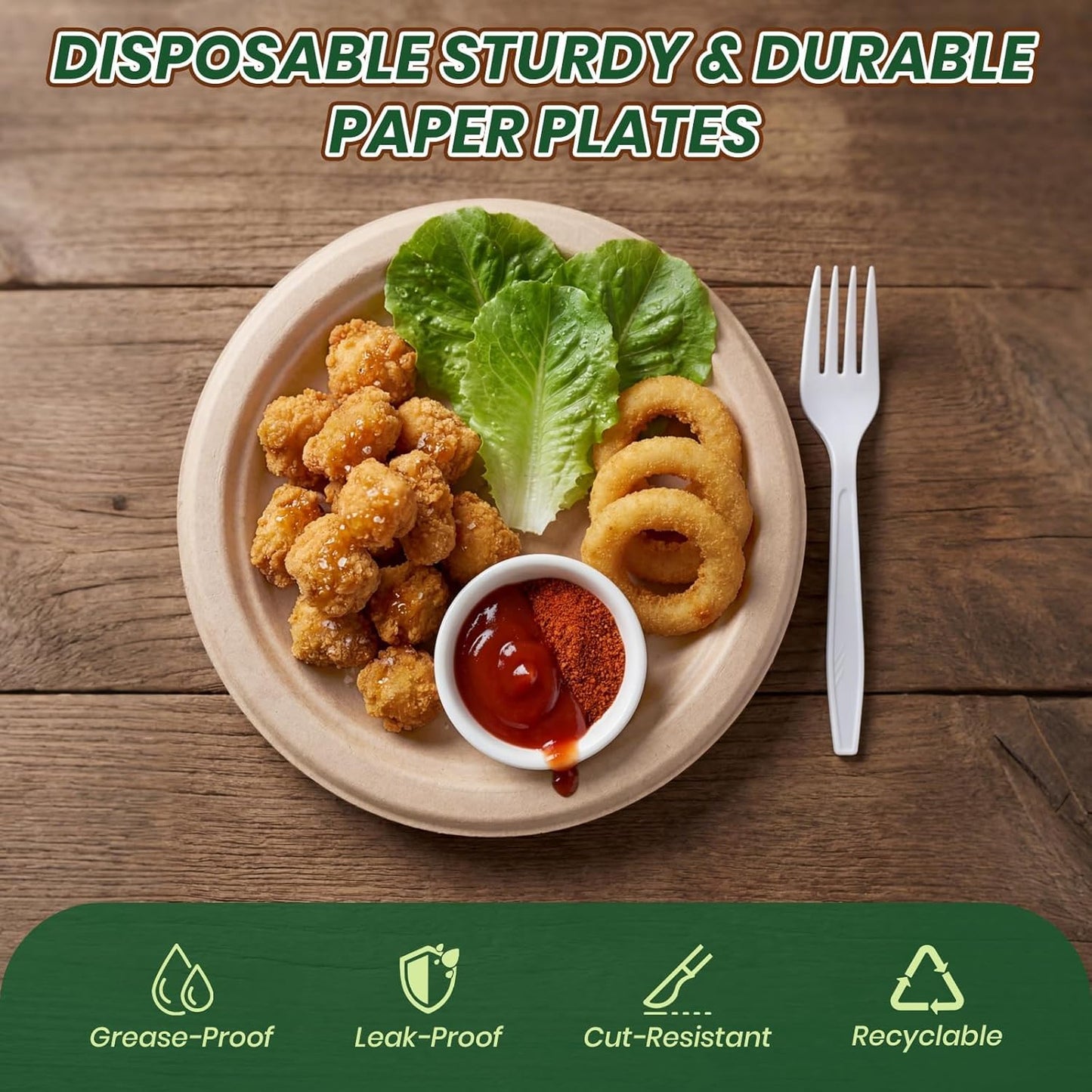 Skiennix Heavy Duty Disposable Paper Plates - Soak & Cut Proof Biodegradable Bagasse | 6 Inch, 50 Pack