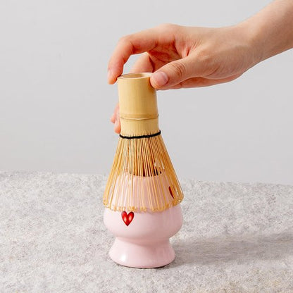 YumiPLUS 5pcs Premium Matcha Set,Ceramic Bowl with Spout and Bamboo Whisk set, Ceremonical Matcha Kit for breakfast/latte,Tea Starter Making Kit,Unique Matcha Gift set (pink love)