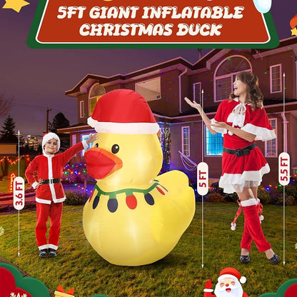 5ft Christmas Inflatable Duck with Hat, LED Lights - Classic Variation