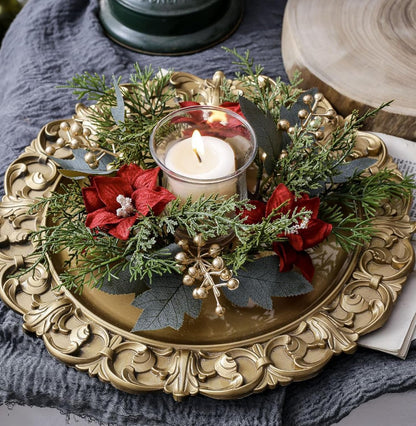 Regine Switzerland Christmas Candle Rings - Elegant Gold Berries & Pine Needles | 2-Piece Set for Winter Decor