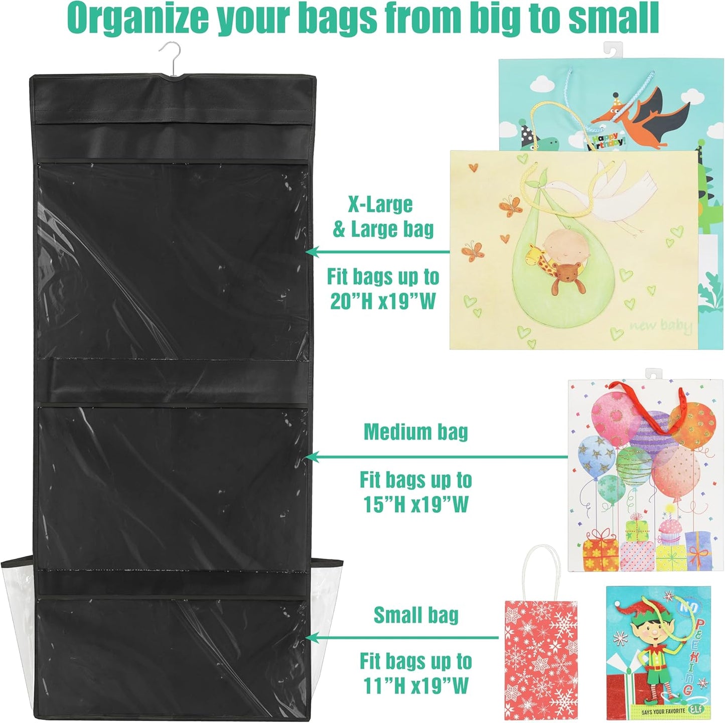 Simple Houseware Gift Wrap Organizer - Double-Sided Storage Pockets, Black | Set of 1