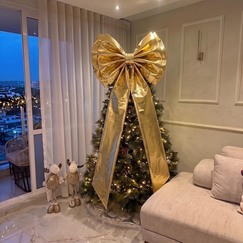 Large Gold Christmas Tree Topper Bow 20 x 40 Inch