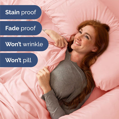 Queen Size 4 Piece Sheet Set - Comfy Cooling Bed Sheets for Luxury Bedding | Soft, Wrinkle-Free, Deep Pockets - Oeko-Tex Certified - Baby Pink