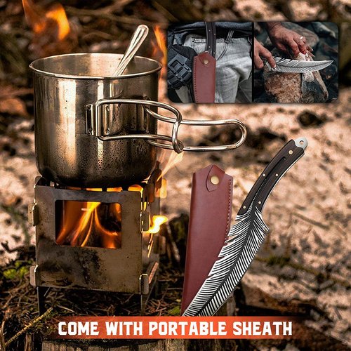 Huusk Japan Knife Feather Knife Hand Forged Viking Knife High Carbon Steel Butcher Knife Boning knife for Meat Cutting Japanese Chef Knives Cooking Knife with Sheath for Kitchen Camping Gift for Dad
