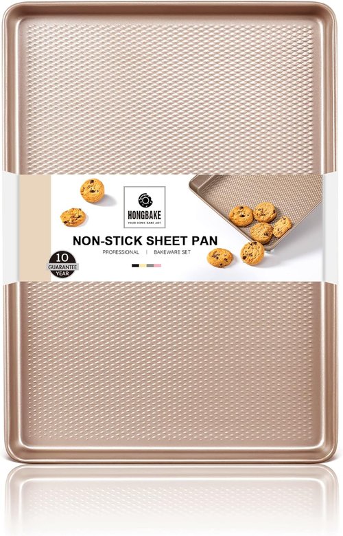 HONGBAKE Nonstick Quarter Sheet Baking Pan - 57% Thicker Carbon Steel, Diamond Texture, 9 x 13 Inches