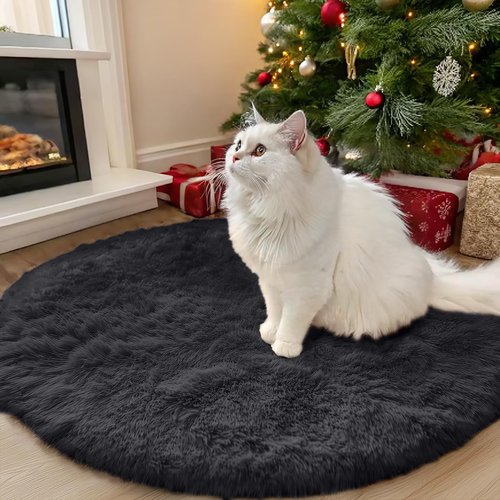 OLANLY Black Round Rugs for Bedroom - Machine Washable, 3 ft Circle Area Rugs for Living Room, Soft and Fluffy Shaggy Carpet for Teen Girls and Boys, Nursery Rooms, Dorms, Home Decor Aesthetic