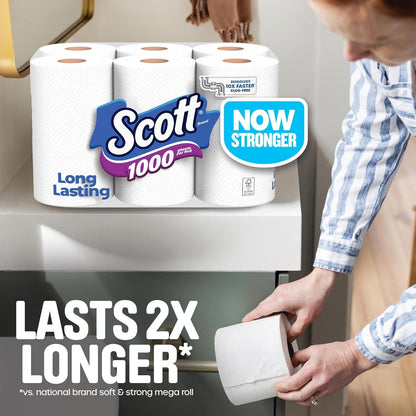 Scott 1000 Toilet Paper - Septic-Safe 1-Ply Tissue, 8 Rolls for Ultimate Cleanliness